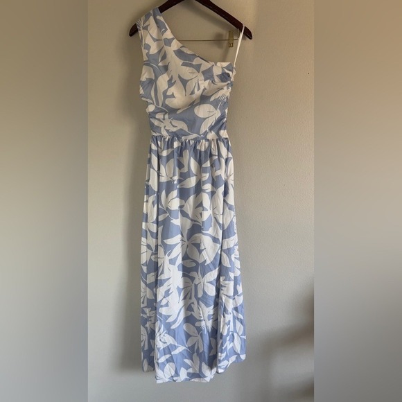 Commense  Blue and‎ Cream One-Shoulder Dress with ruching on the side XS - Picture 3 of 5